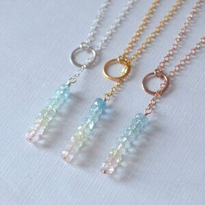 Simple Aquamarine Lariat Necklace in Gold